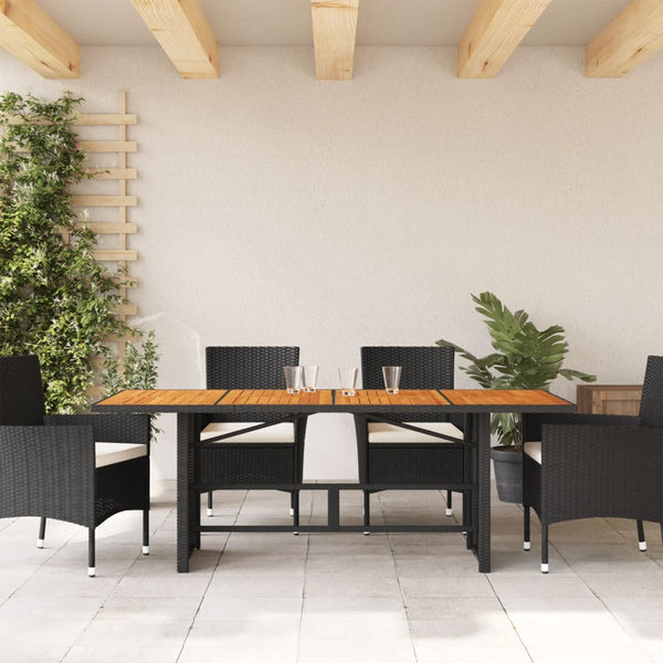 Schwarzer Gartentisch Akazie Tischplatte Naica 190x80x75cm (Polyrattan)