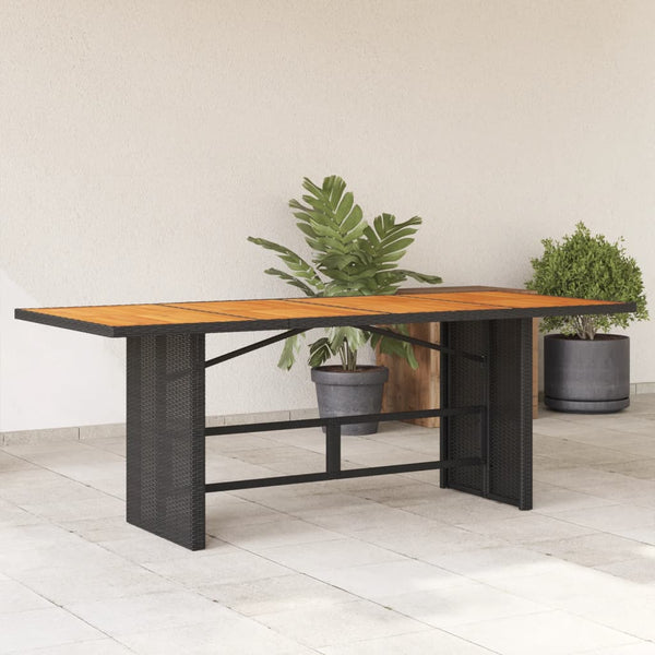 Schwarzer Gartentisch Akazie Tischplatte Naica 190x80x75cm (Polyrattan)