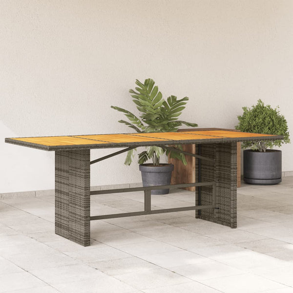 Grauer Gartentisch Akazie Tischplatte Naica 190x80x75cm (Polyrattan)