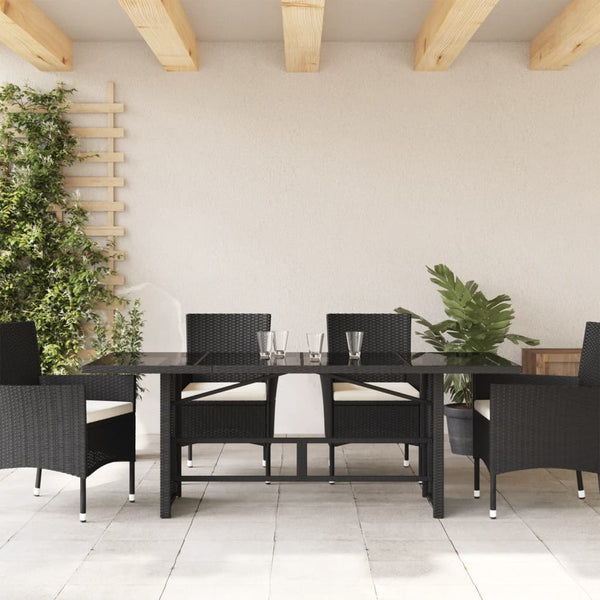 Schwarzer Gartentisch mit Glasplatte Naica 190x80x75cm (Polyrattan)
