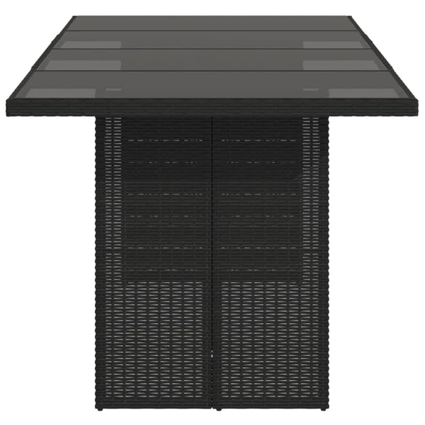 Schwarzer Gartentisch mit Glasplatte Naica 190x80x75cm (Polyrattan)
