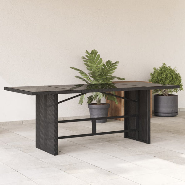 Schwarzer Gartentisch mit Glasplatte Naica 190x80x75cm (Polyrattan)