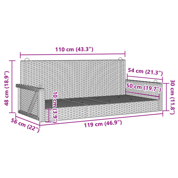 Ruskea keinupenkki Linica 119x56x48cm (polyrottinki)