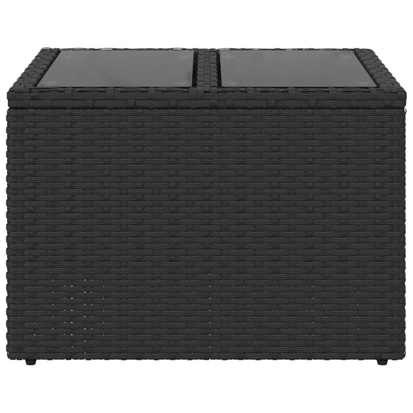 Schwarzer Gartentisch Tarabega 55x55x37cm (Polyrattan mit Glasplatte)