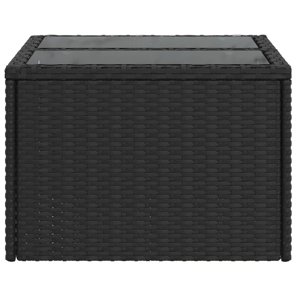 Schwarzer Gartentisch Tarabega 55x55x37cm (Polyrattan mit Glasplatte)