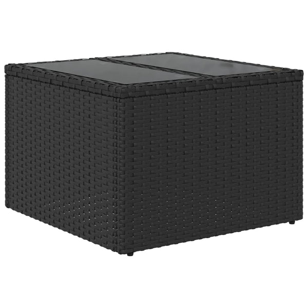 Schwarzer Gartentisch Tarabega 55x55x37cm (Polyrattan mit Glasplatte)
