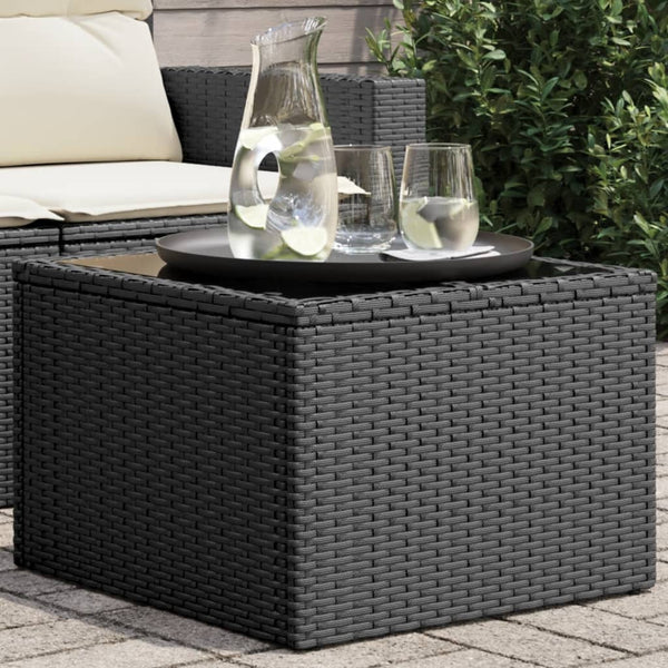 Schwarzer Gartentisch Tarabega 55x55x37cm (Polyrattan mit Glasplatte)