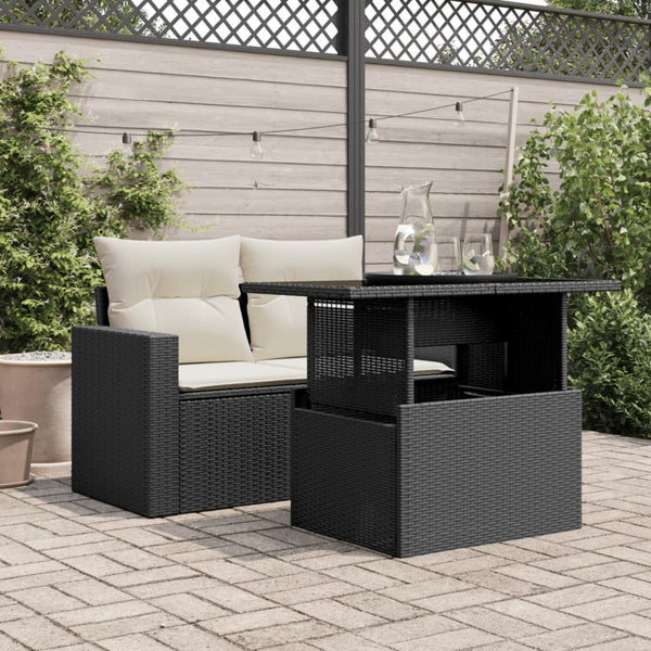 Schwarzer Gartentisch mit Glasplatte Dorus 100x55x73cm (Polyrattan)