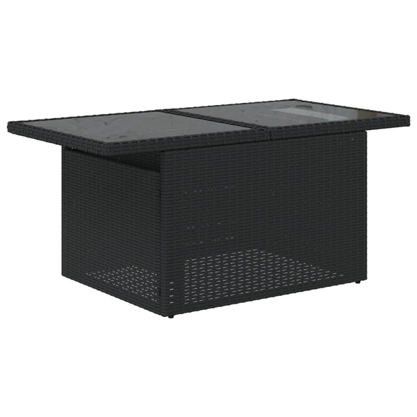 Schwarzer Gartentisch mit Glasplatte Dorus 100x55x73cm (Polyrattan)
