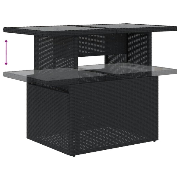 Schwarzer Gartentisch mit Glasplatte Dorus 100x55x73cm (Polyrattan)