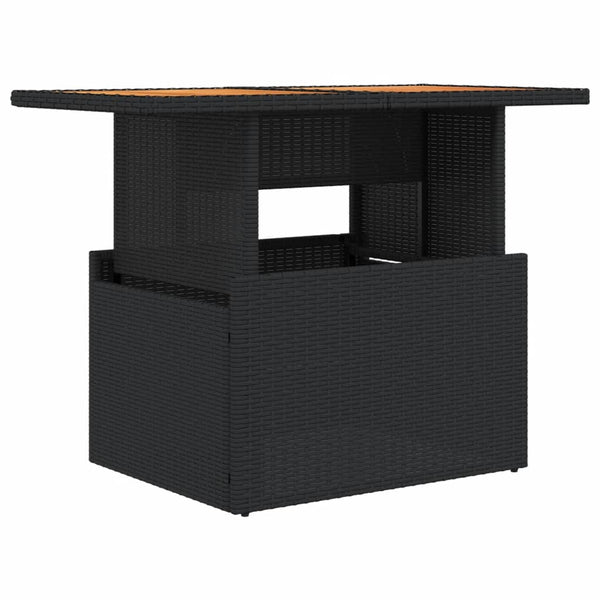 Schwarzer Gartentisch Dorus 100x55x73cm (Polyrattan und Akazienholz)
