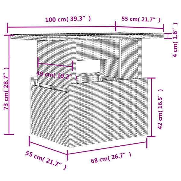 Schwarzer Gartentisch Dorus 100x55x73cm (Polyrattan und Akazienholz)