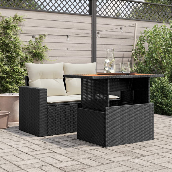 Schwarzer Gartentisch Dorus 100x55x73cm (Polyrattan und Akazienholz)