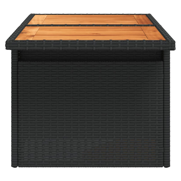 Schwarzer Gartentisch Dorus 100x55x73cm (Polyrattan und Akazienholz)