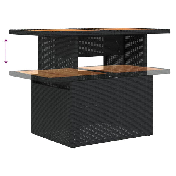 Schwarzer Gartentisch Dorus 100x55x73cm (Polyrattan und Akazienholz)