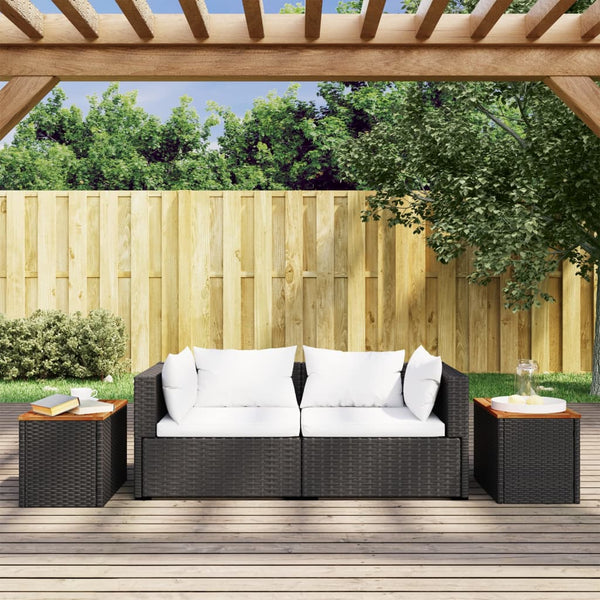 Schwarze Beistelltische Azimussan 55x34x37cm (2 Stück Polyrattan Holz)