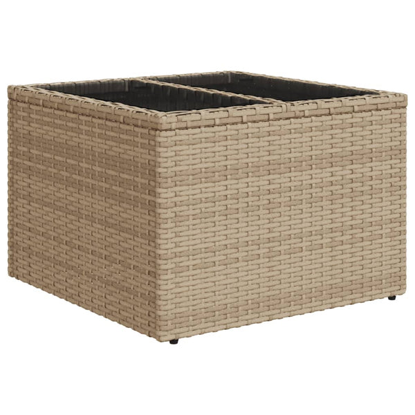 Beiger Gartentisch Tarabega 55x55x37cm (Glasplatte mit Polyrattan)