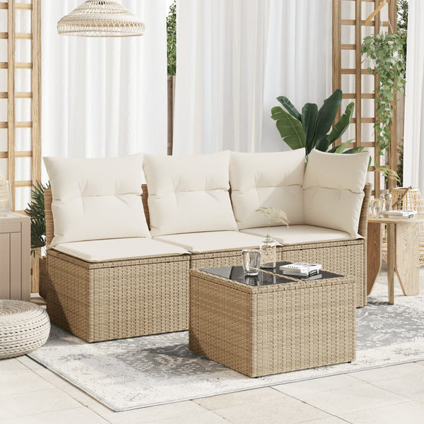 Beiger Gartentisch Tarabega 55x55x37cm (Glasplatte mit Polyrattan)