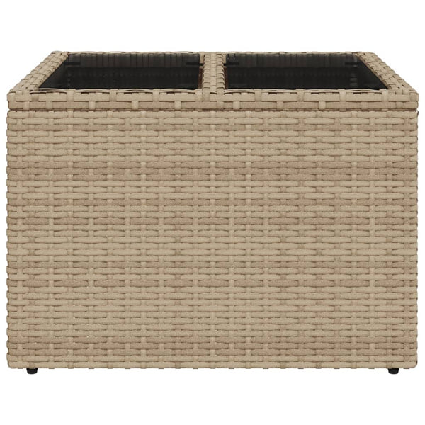 Beiger Gartentisch Tarabega 55x55x37cm (Glasplatte mit Polyrattan)