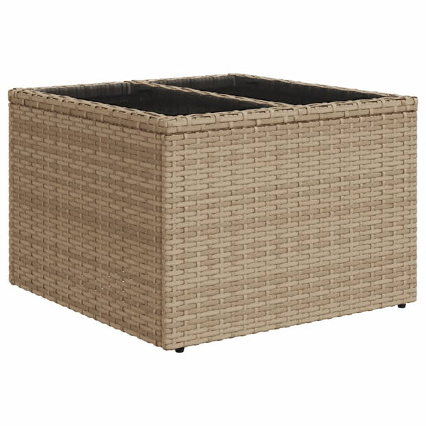 Beiger Gartentisch Tarabega 55x55x37cm (Glasplatte mit Polyrattan)