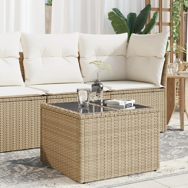 Beiger Gartentisch Tarabega 55x55x37cm (Glasplatte mit Polyrattan)