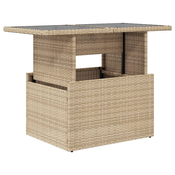 Beiger Gartentisch Dorus 100x55x73cm (Glasplatte Polyrattan)