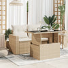 Beiger Gartentisch Dorus 100x55x73cm (Glasplatte Polyrattan)