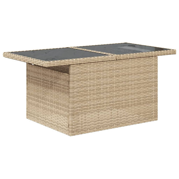Beiger Gartentisch Dorus 100x55x73cm (Glasplatte Polyrattan)