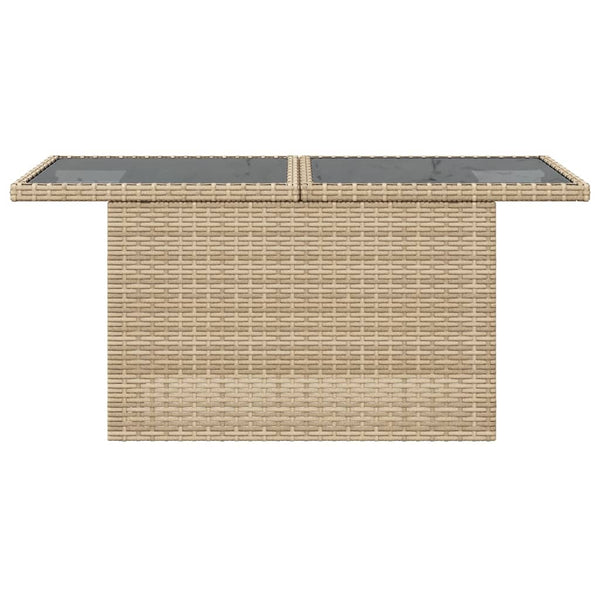 Beiger Gartentisch Dorus 100x55x73cm (Glasplatte Polyrattan)