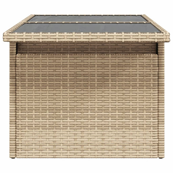 Beiger Gartentisch Dorus 100x55x73cm (Glasplatte Polyrattan)