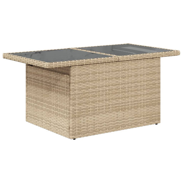 Beiger Gartentisch Dorus 100x55x73cm (Glasplatte Polyrattan)