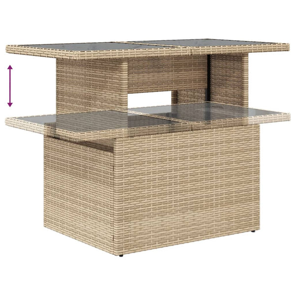Beiger Gartentisch Dorus 100x55x73cm (Glasplatte Polyrattan)