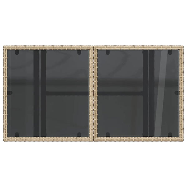 Beiger Gartentisch Dorus 100x55x73cm (Glasplatte Polyrattan)