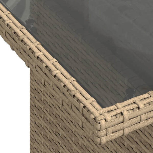 Beiger Gartentisch Dorus 100x55x73cm (Glasplatte Polyrattan)
