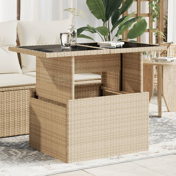 Beiger Gartentisch Dorus 100x55x73cm (Glasplatte Polyrattan)