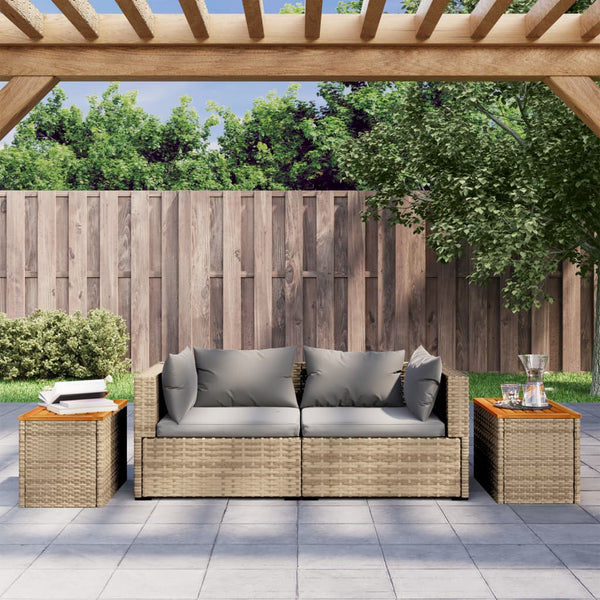 Beige Garten-Beistelltische Azimussa 55x34x37cm (2 Stück Polyrattan Holz)