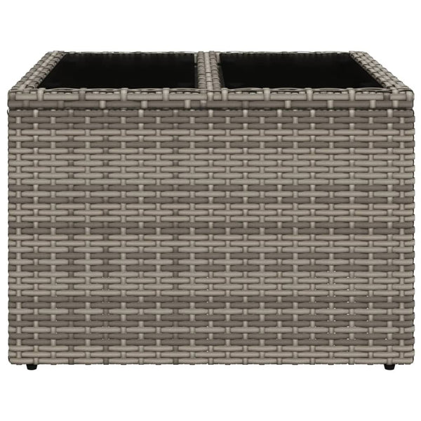 Grauer Gartentisch Tarabega 55x55x37cm (Polyrattan mit Glasplatte)