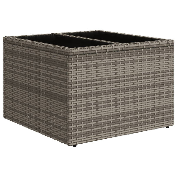 Grauer Gartentisch Tarabega 55x55x37cm (Polyrattan mit Glasplatte)