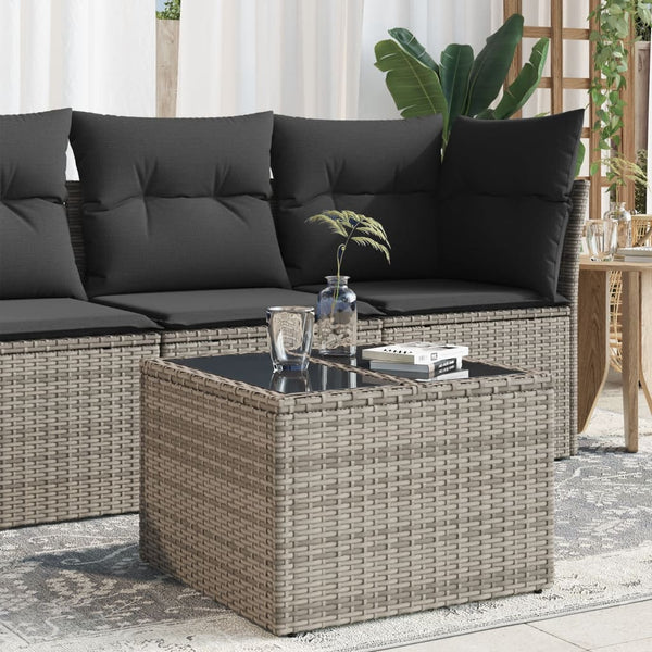 Grauer Gartentisch Tarabega 55x55x37cm (Polyrattan mit Glasplatte)
