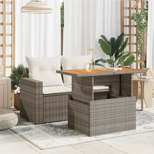 Grauer Gartentisch Dorus 100x55x73cm (Polyrattan und Akazienholz)