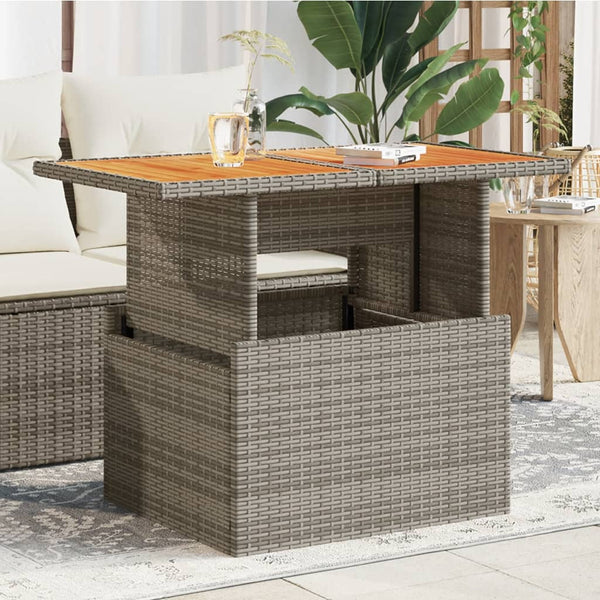 Grauer Gartentisch Dorus 100x55x73cm (Polyrattan und Akazienholz)