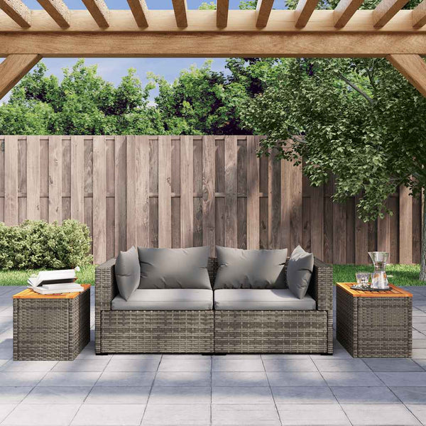 Graue Garten-Beistelltische Azimussa 55x34x37cm (2 Stück Polyrattan Holz)