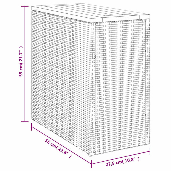 Harmaa puutarhan sivupöytä Pintea 58x27,5x55cm (puulevyllä polyrottinki)