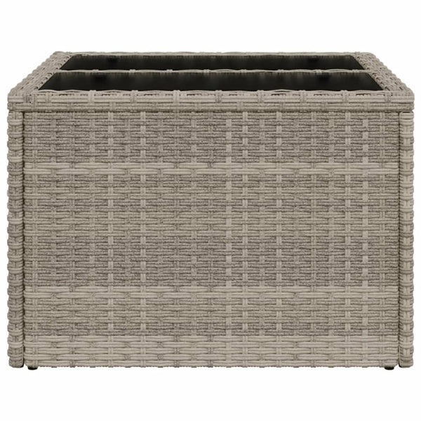 Harmaa puutarhapöytä lasipöytälevy Tarabega 55x55x37cm (polyrottinki)