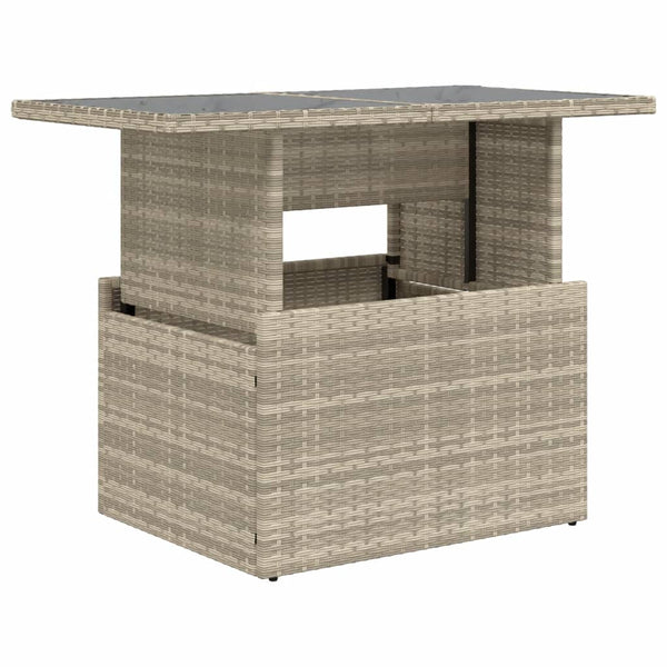 Grauer Gartentisch mit Glasplatte Dorus 100x55x73cm (Polyrattan)