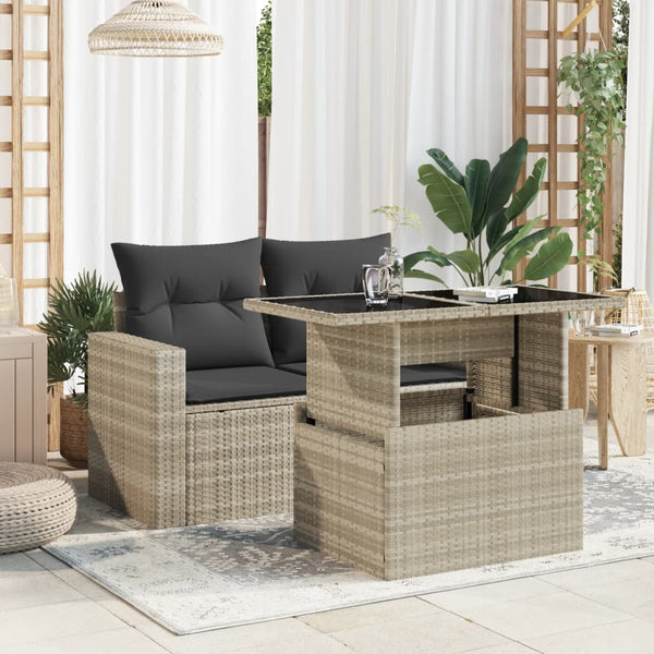 Grauer Gartentisch mit Glasplatte Dorus 100x55x73cm (Polyrattan)