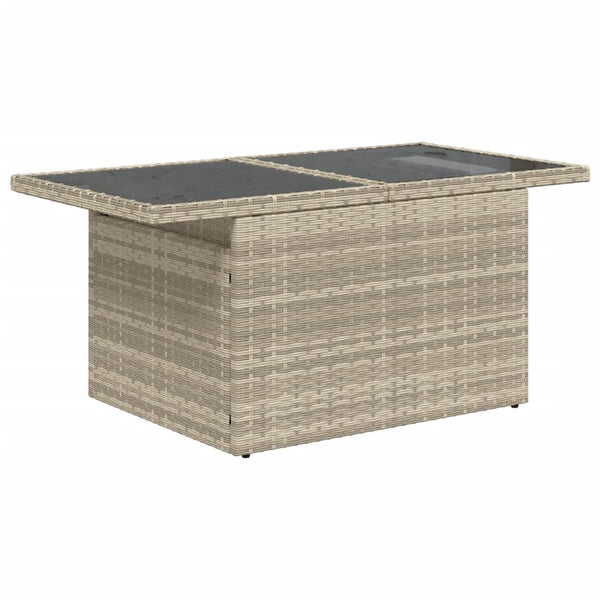 Grauer Gartentisch mit Glasplatte Dorus 100x55x73cm (Polyrattan)