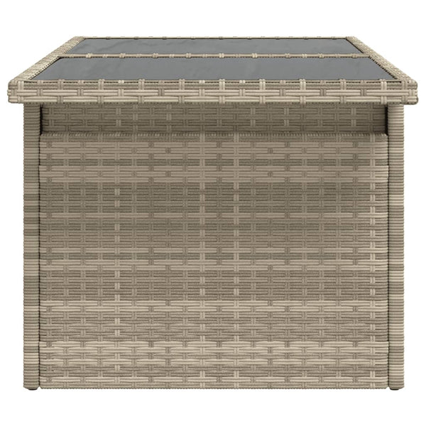 Grauer Gartentisch mit Glasplatte Dorus 100x55x73cm (Polyrattan)