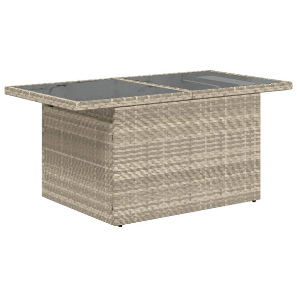 Grauer Gartentisch mit Glasplatte Dorus 100x55x73cm (Polyrattan)