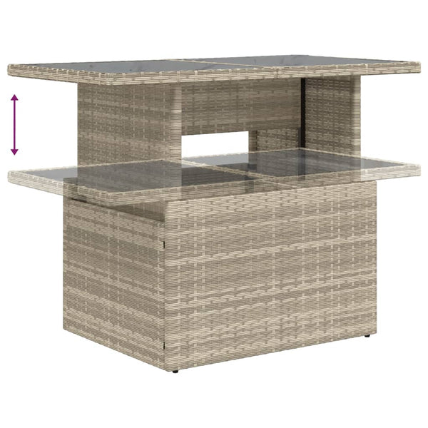 Grauer Gartentisch mit Glasplatte Dorus 100x55x73cm (Polyrattan)